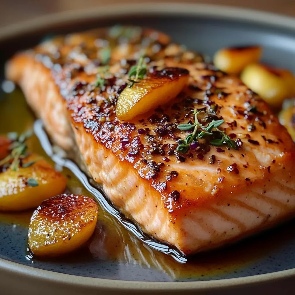 Easy Bourbon Peach Roasted Salmon